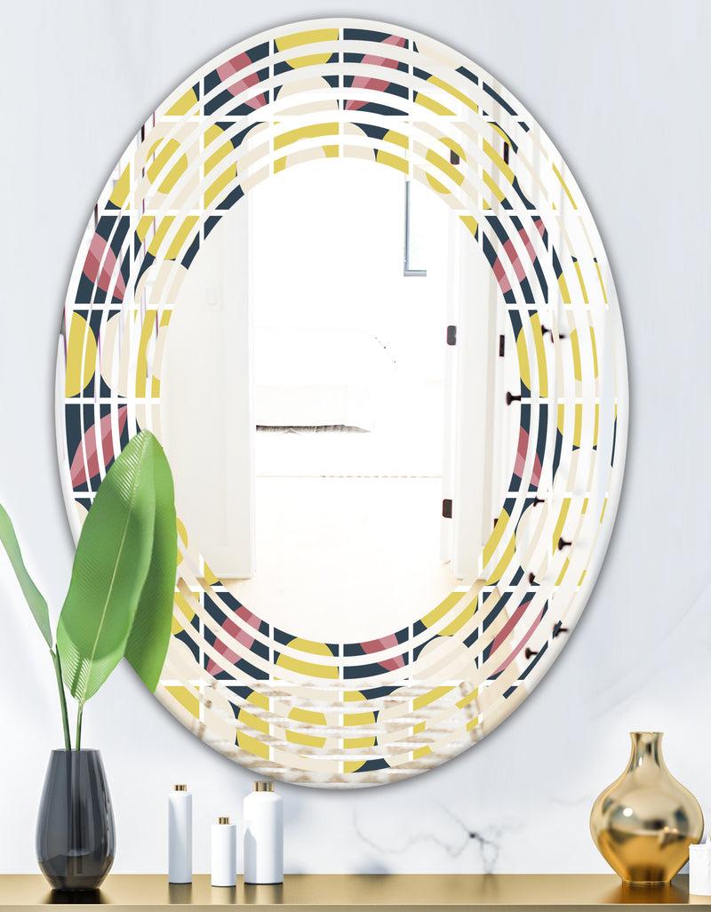DesignQ Retro Pattern In Mosaic Style - Modern Round Or Oval Wall Mirror - Wave