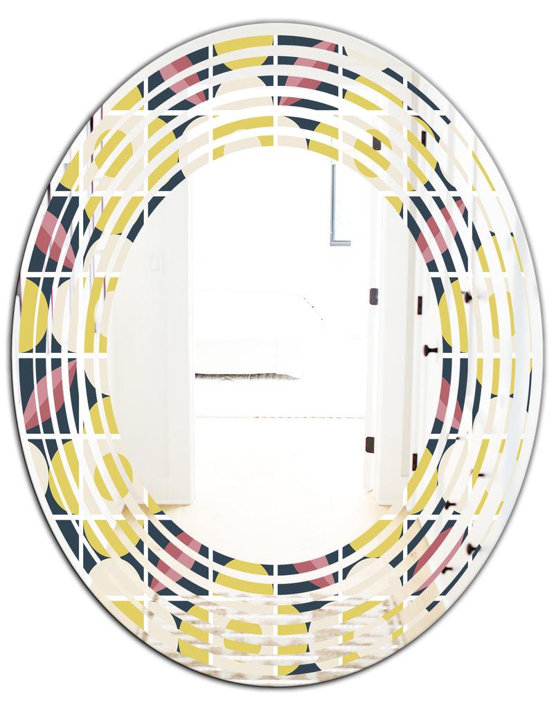 DesignQ Retro Pattern In Mosaic Style - Modern Round Or Oval Wall Mirror - Wave