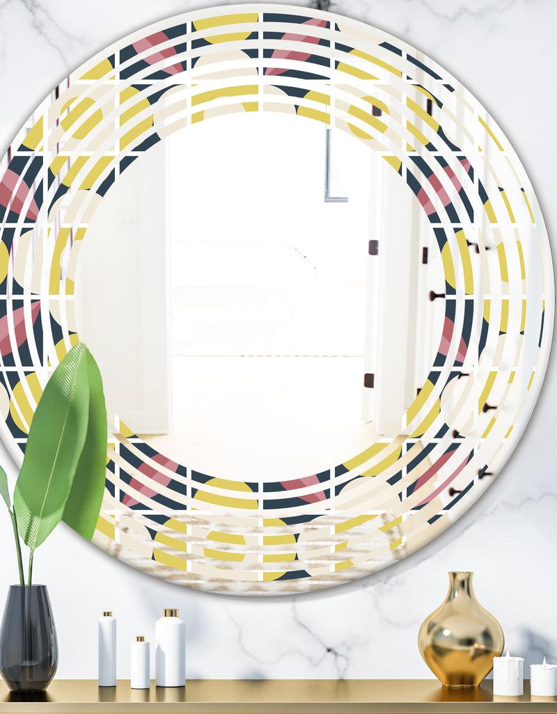 DesignQ retro pattern in mosaic style - Modern Round or Oval Wall Mirror - Wave