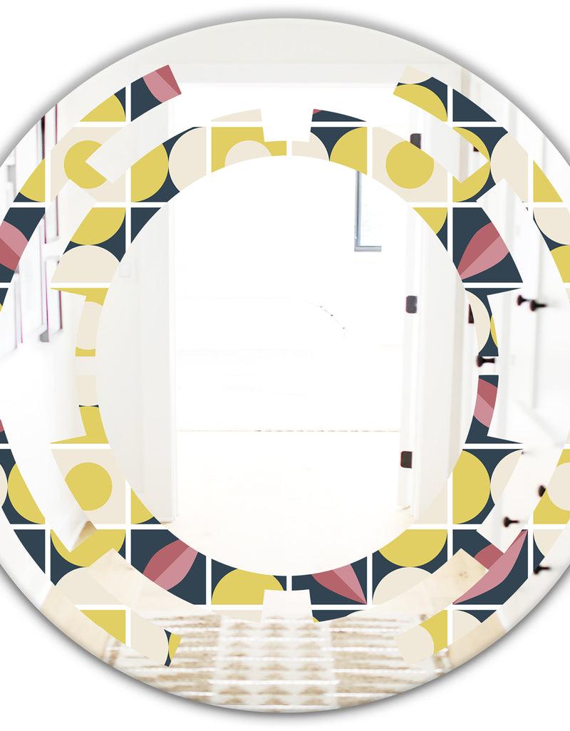 DesignQ Retro Pattern In Mosaic Style - Modern Round Or Oval Wall Mirror - Space