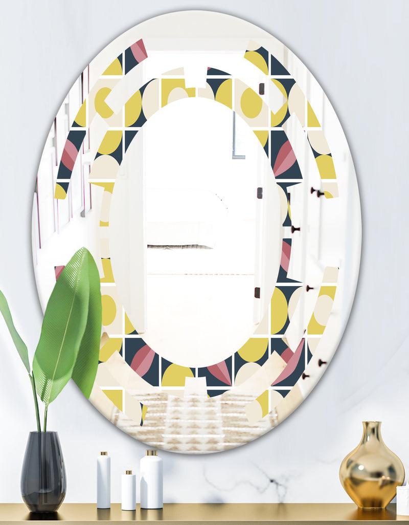 DesignQ Retro Pattern In Mosaic Style - Modern Round Or Oval Wall Mirror - Space
