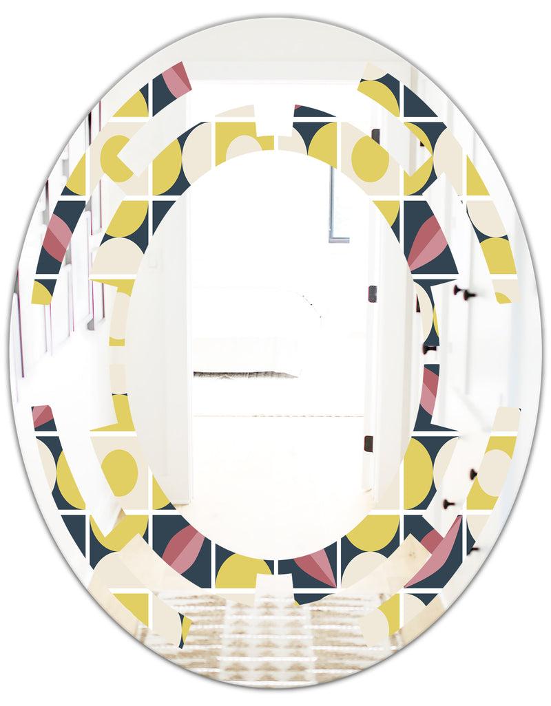 DesignQ Retro Pattern In Mosaic Style - Modern Round Or Oval Wall Mirror - Space