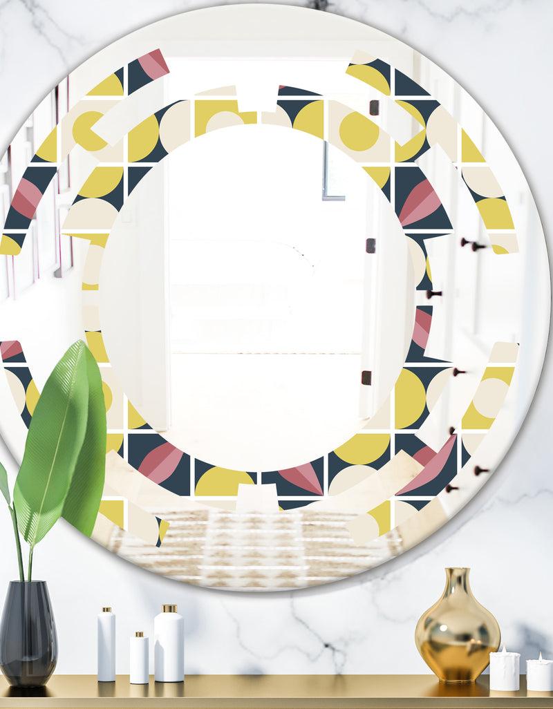 DesignQ retro pattern in mosaic style - Modern Round or Oval Wall Mirror - Space