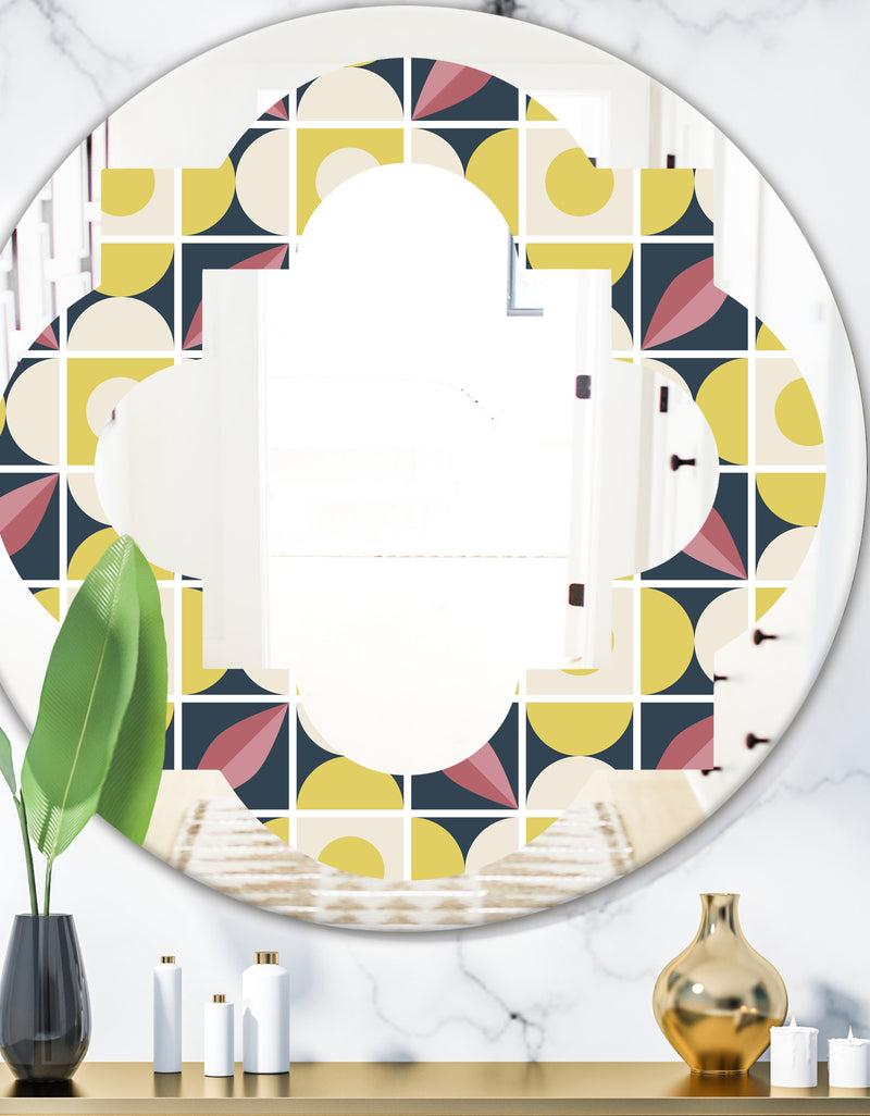 DesignQ retro pattern in mosaic style - Modern Round or Oval Wall Mirror - Quatrefoil