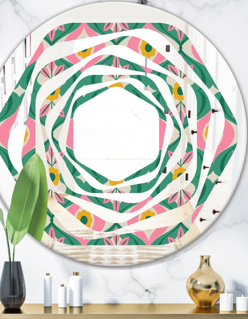 DesignQ retro pattern with flowers and leaves - Modern Round or Oval Wall Mirror - Whirl