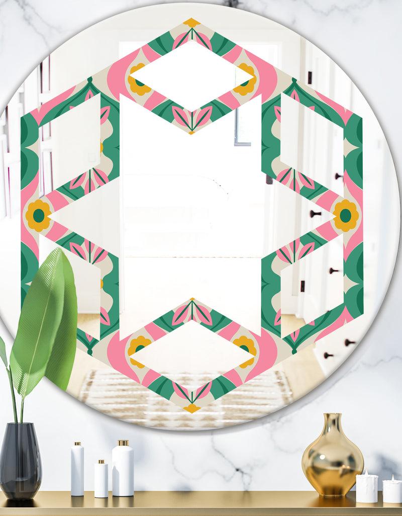 DesignQ retro pattern with flowers and leaves - Modern Round or Oval Wall Mirror - Hexagon Star
