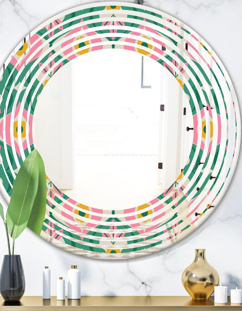 DesignQ retro pattern with flowers and leaves - Modern Round or Oval Wall Mirror - Wave