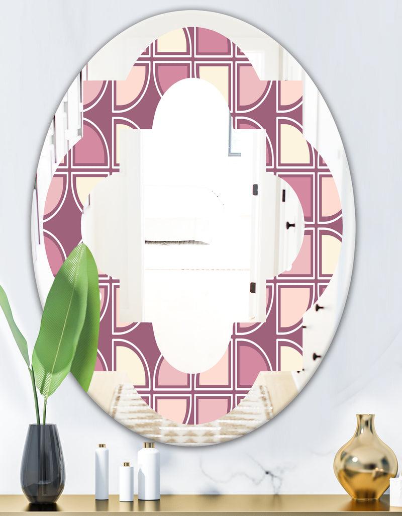 DesignQ Retro Purple Pink Desing - Modern Round Or Oval Wall Mirror - Quatrefoil
