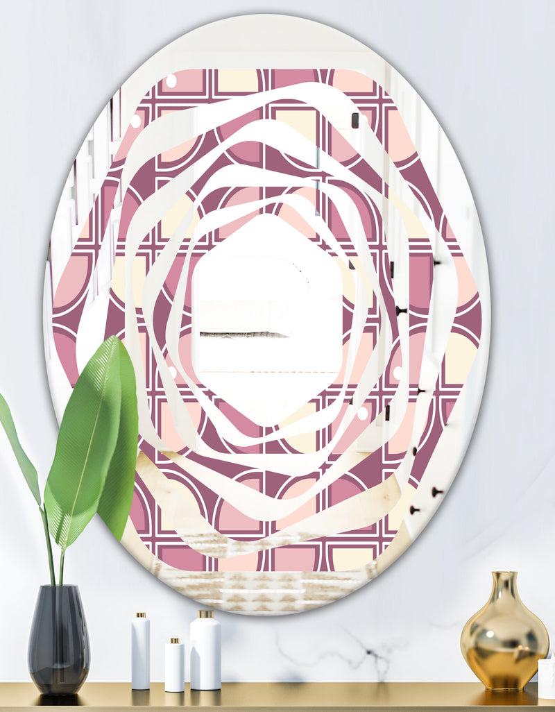 DesignQ Retro Purple Pink Desing - Modern Round Or Oval Wall Mirror - Whirl
