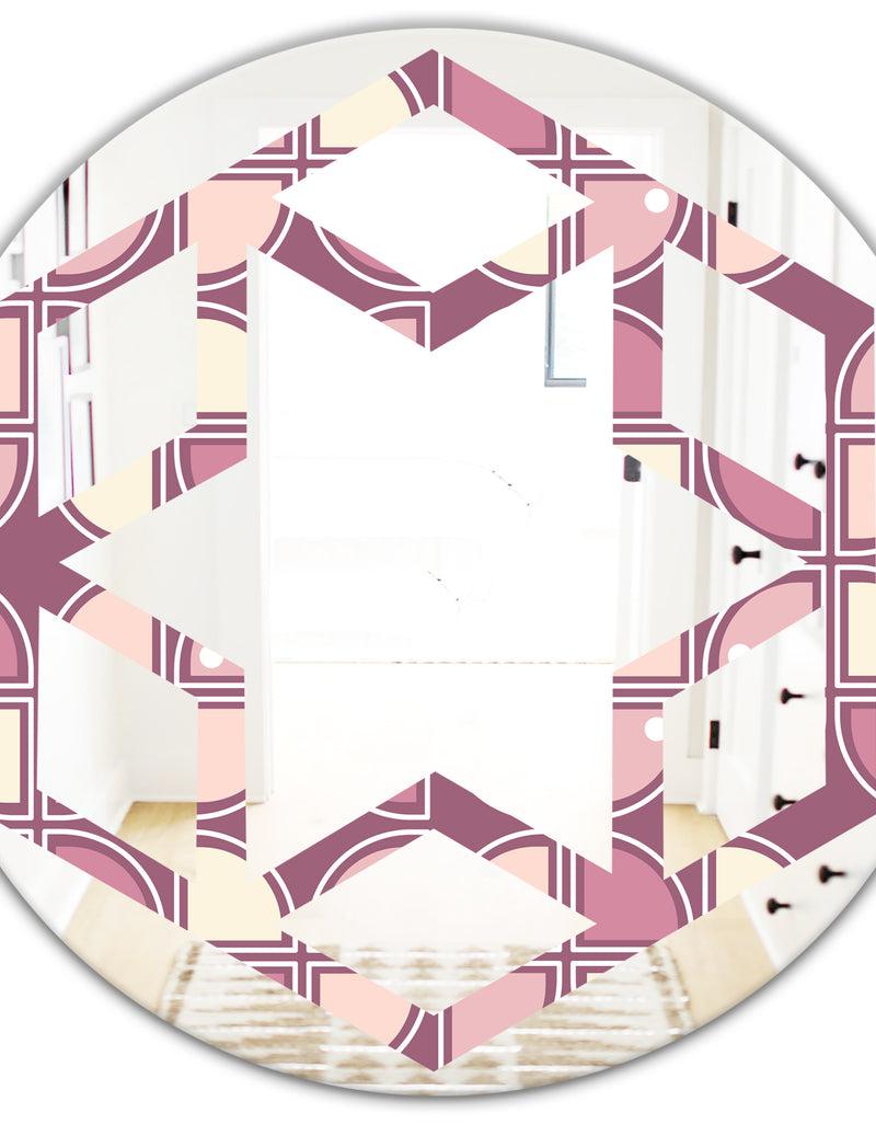 DesignQ Retro Purple Pink Desing - Modern Round Or Oval Wall Mirror - Hexagon Star