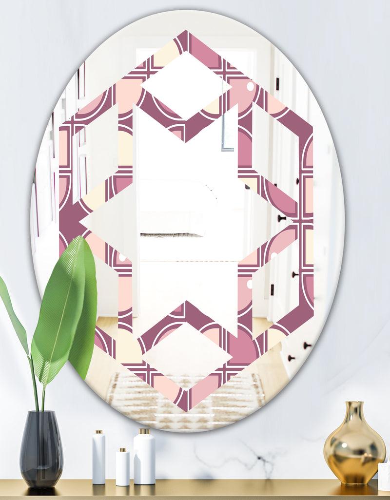 DesignQ Retro Purple Pink Desing - Modern Round Or Oval Wall Mirror - Hexagon Star