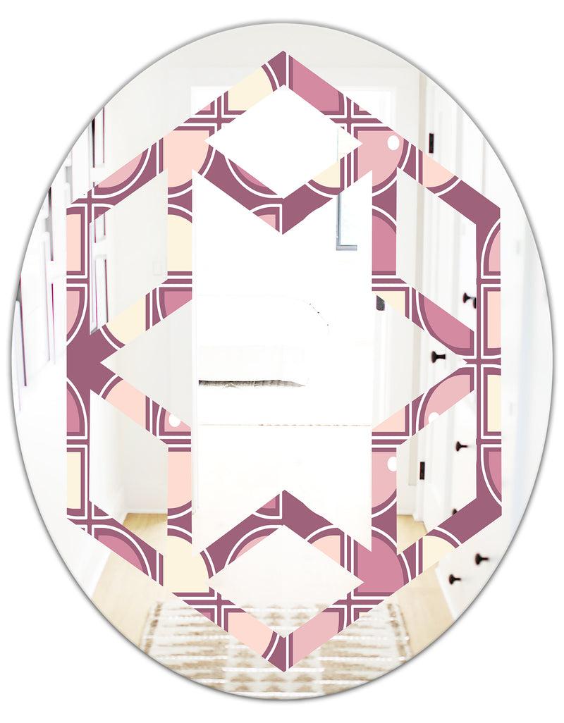 DesignQ Retro Purple Pink Desing - Modern Round Or Oval Wall Mirror - Hexagon Star