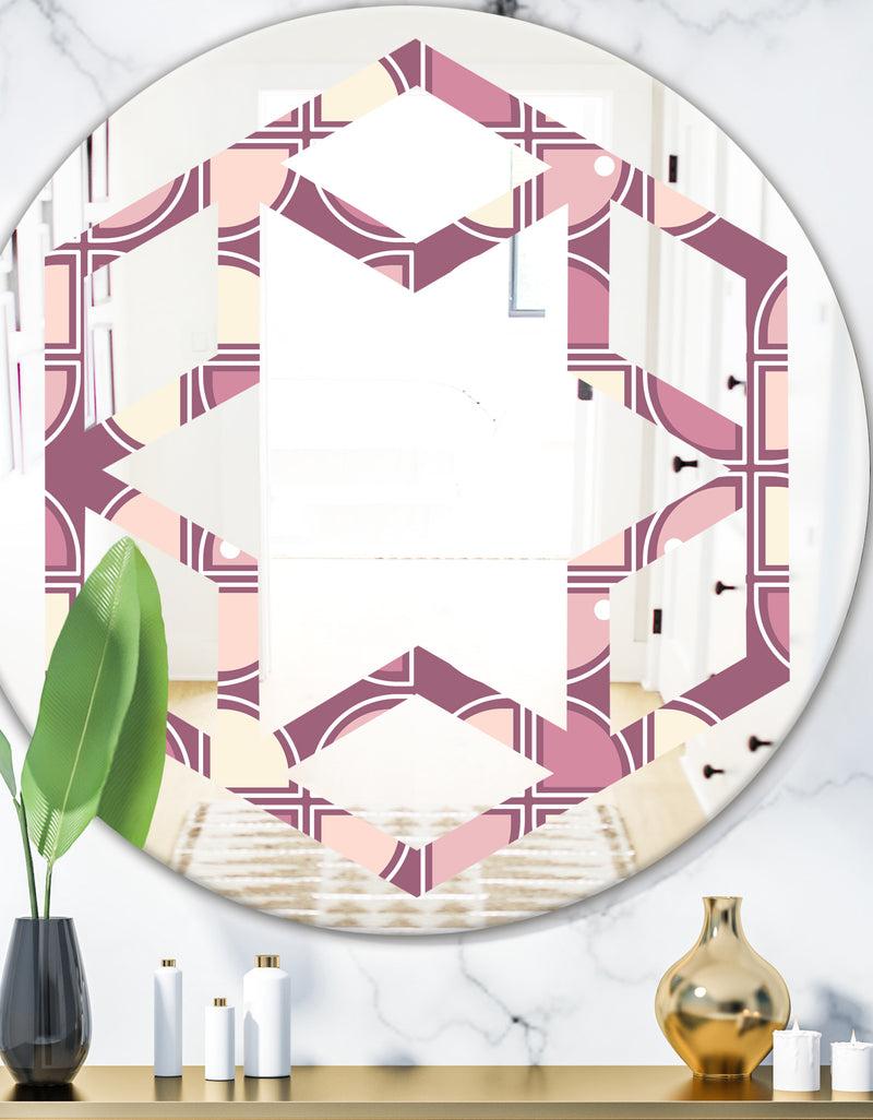 DesignQ Retro Purple Pink Desing - Modern Round or Oval Wall Mirror - Hexagon Star