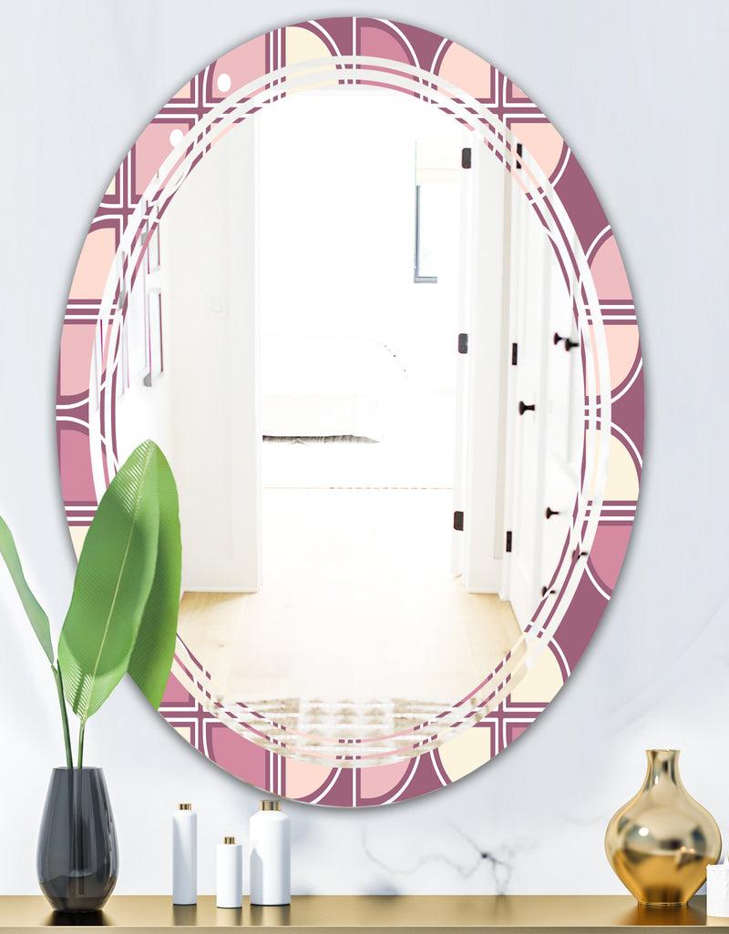 DesignQ Retro Purple Pink Desing - Modern Round Or Oval Wall Mirror - Triple C