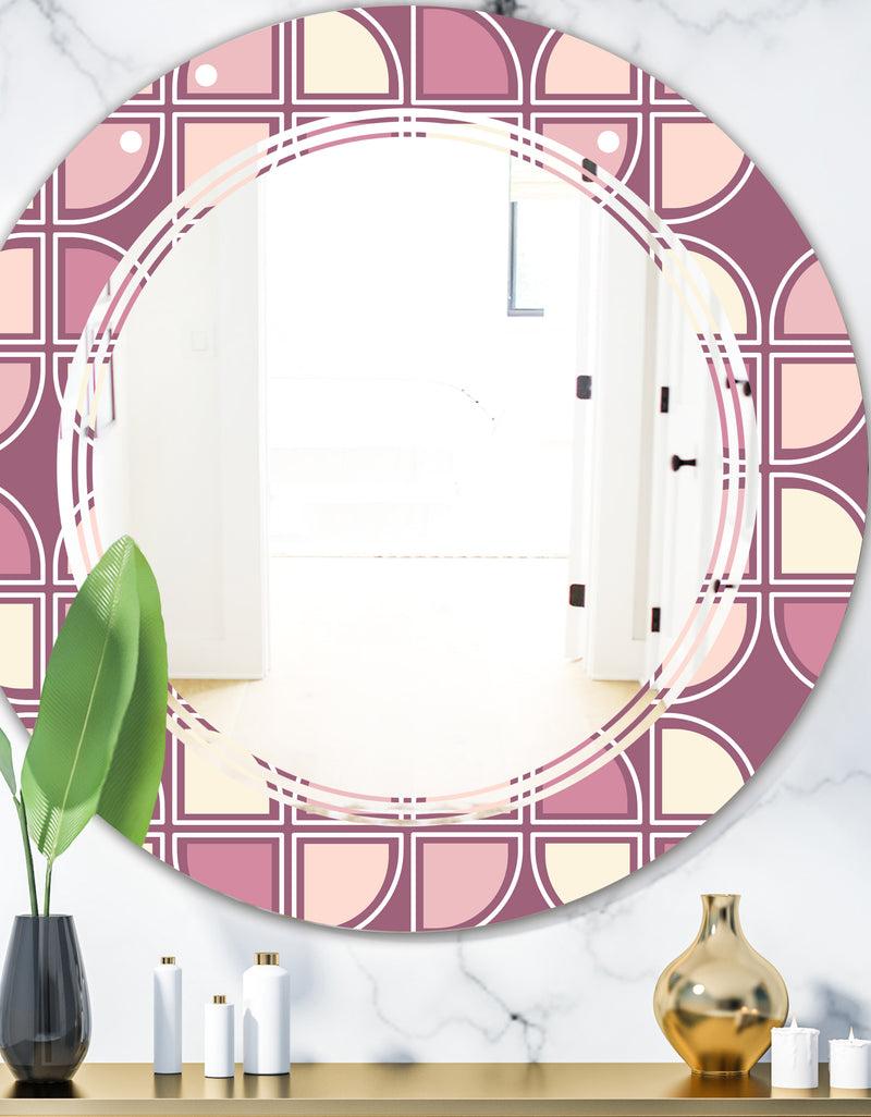 DesignQ Retro Purple Pink Desing - Modern Round or Oval Wall Mirror - Triple C
