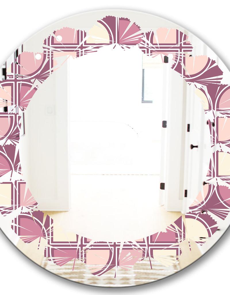 DesignQ Retro Purple Pink Desing - Modern Round Or Oval Wall Mirror - Leaves