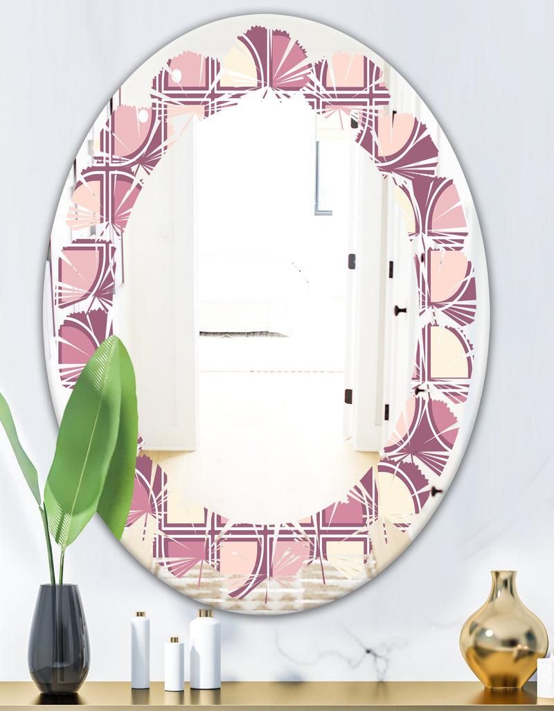 DesignQ Retro Purple Pink Desing - Modern Round Or Oval Wall Mirror - Leaves
