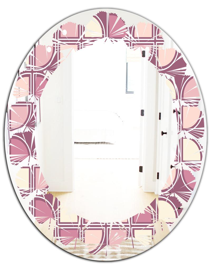 DesignQ Retro Purple Pink Desing - Modern Round Or Oval Wall Mirror - Leaves