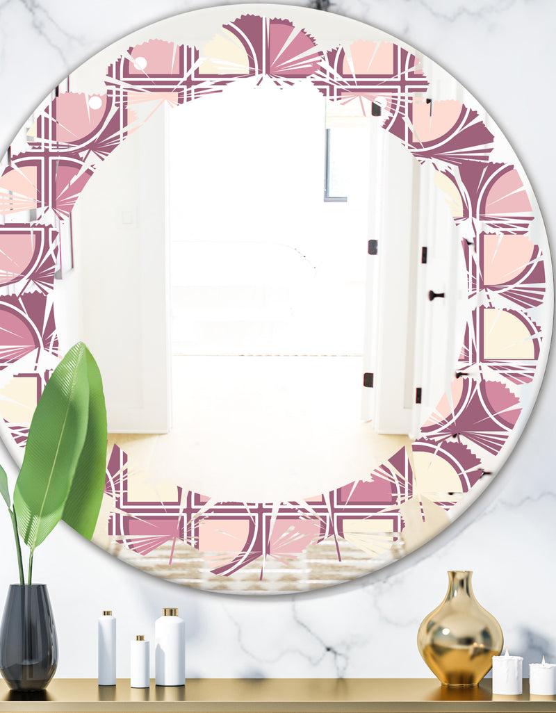 DesignQ Retro Purple Pink Desing - Modern Round or Oval Wall Mirror - Leaves