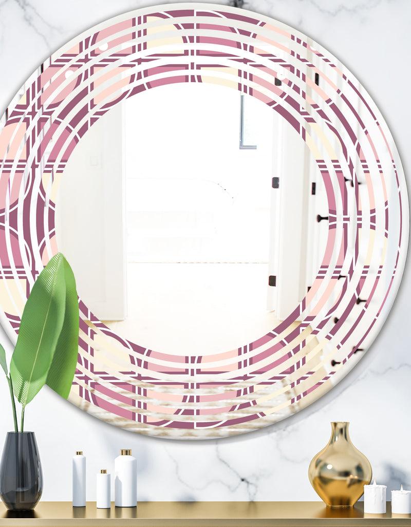 DesignQ Retro Purple Pink Desing - Modern Round or Oval Wall Mirror - Wave