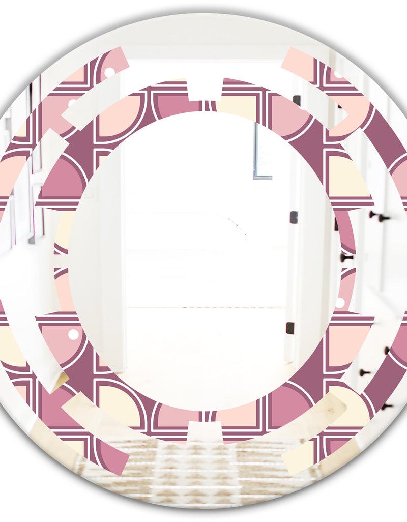 DesignQ Retro Purple Pink Desing - Modern Round Or Oval Wall Mirror - Space