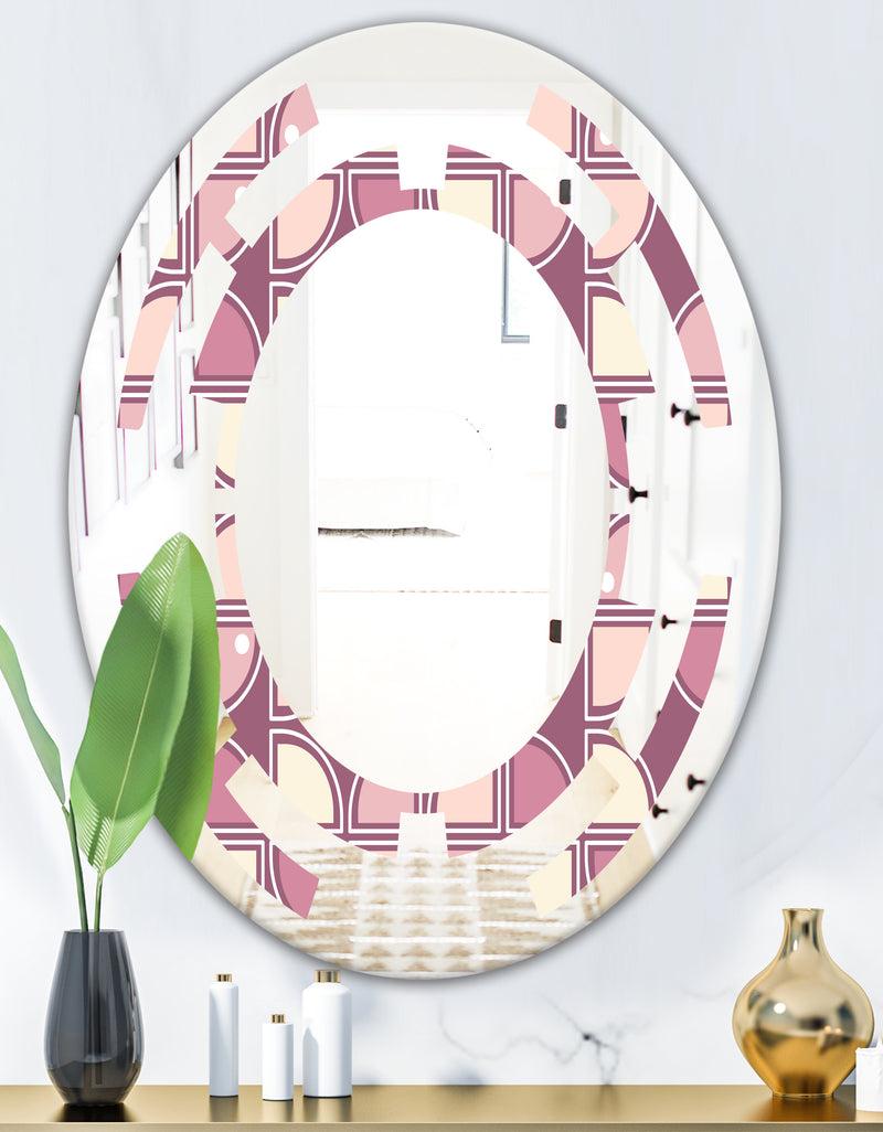 DesignQ Retro Purple Pink Desing - Modern Round Or Oval Wall Mirror - Space