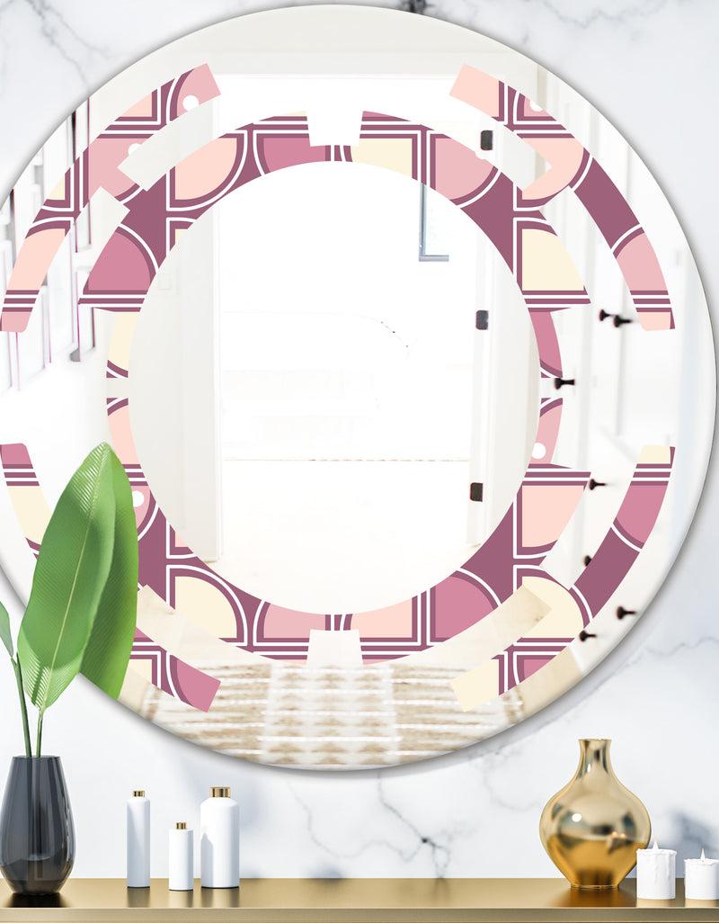 DesignQ Retro Purple Pink Desing - Modern Round or Oval Wall Mirror - Space