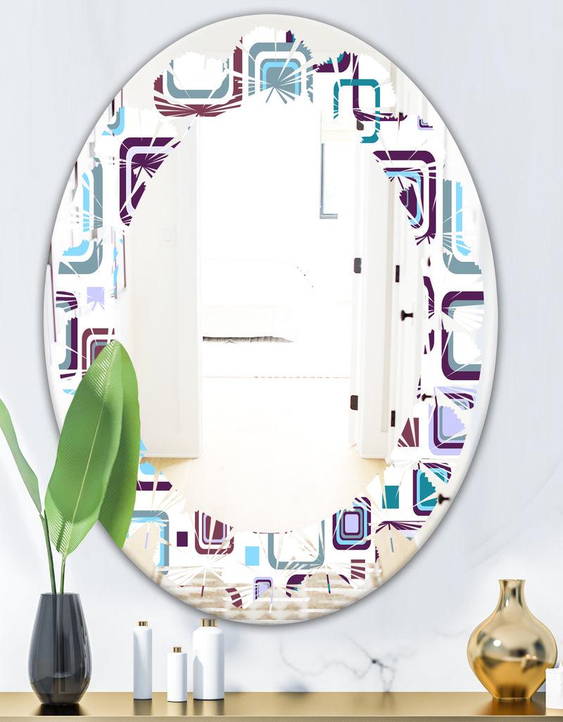 DesignQ Retro Square Design I - Modern Round Or Oval Wall Mirror - Leaves