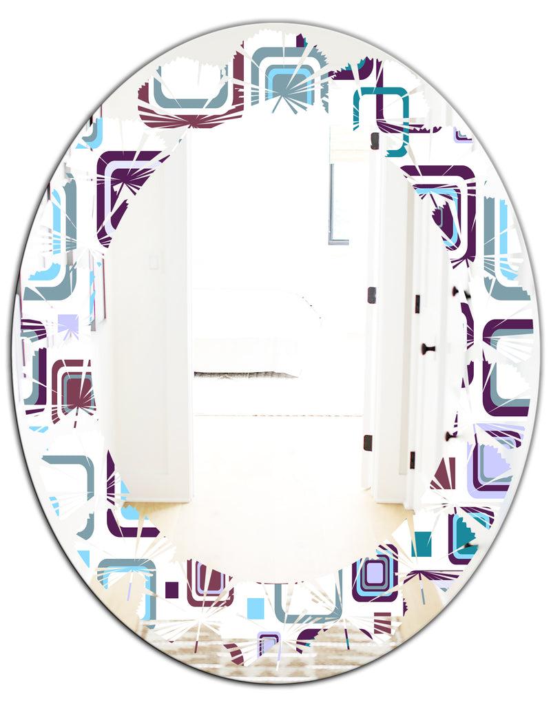 DesignQ Retro Square Design I - Modern Round Or Oval Wall Mirror - Leaves