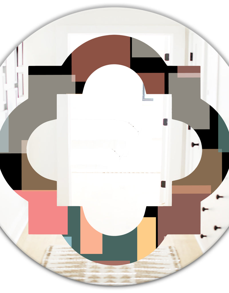 DesignQ Retro Square Design II - Modern Round Or Oval Wall Mirror - Quatrefoil