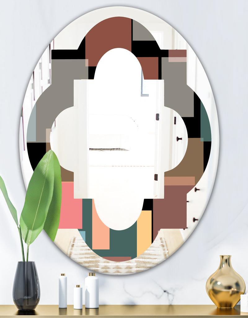 DesignQ Retro Square Design II - Modern Round Or Oval Wall Mirror - Quatrefoil