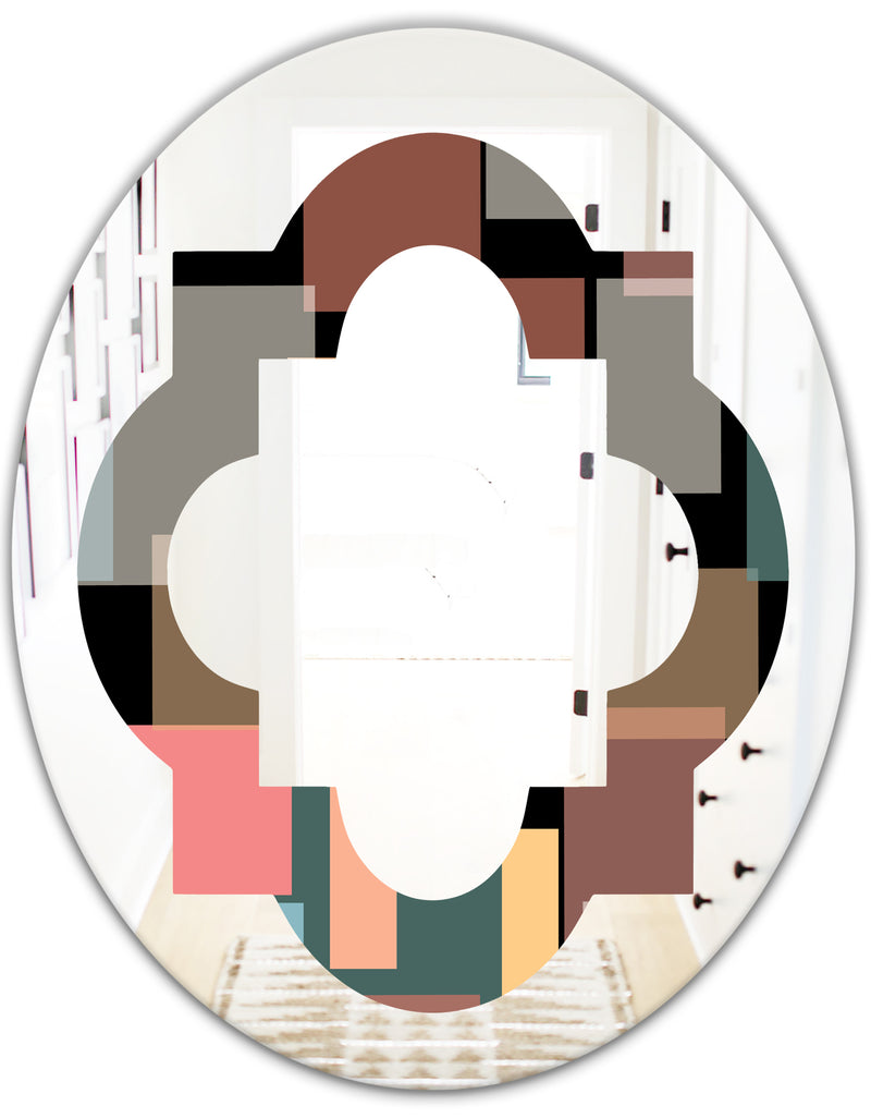 DesignQ Retro Square Design II - Modern Round Or Oval Wall Mirror - Quatrefoil