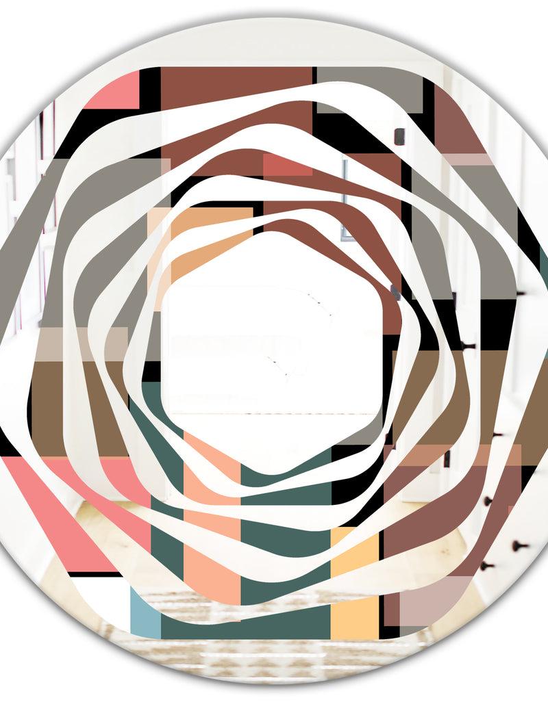 DesignQ Retro Square Design II - Modern Round Or Oval Wall Mirror - Whirl