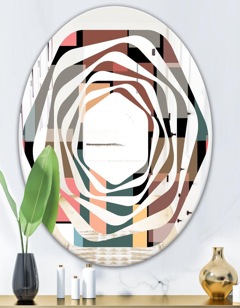 DesignQ Retro Square Design II - Modern Round Or Oval Wall Mirror - Whirl