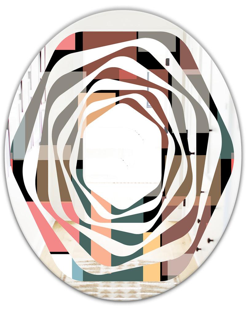 DesignQ Retro Square Design II - Modern Round Or Oval Wall Mirror - Whirl