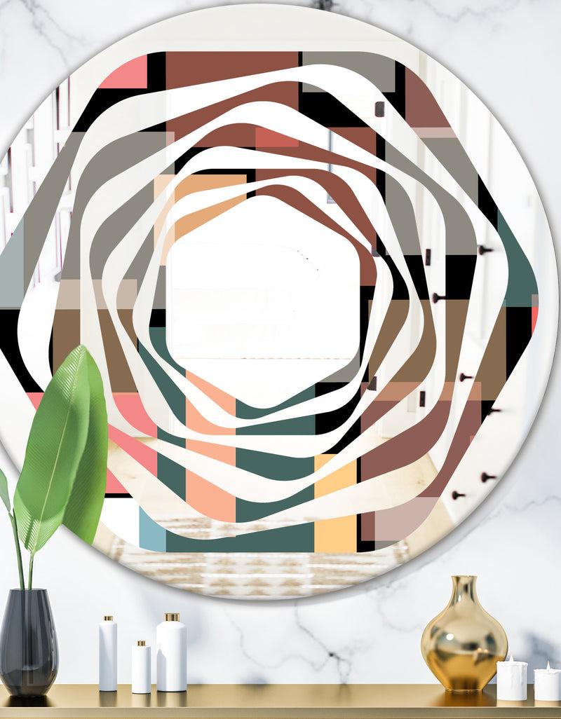 DesignQ Retro Square Design II - Modern Round or Oval Wall Mirror - Whirl