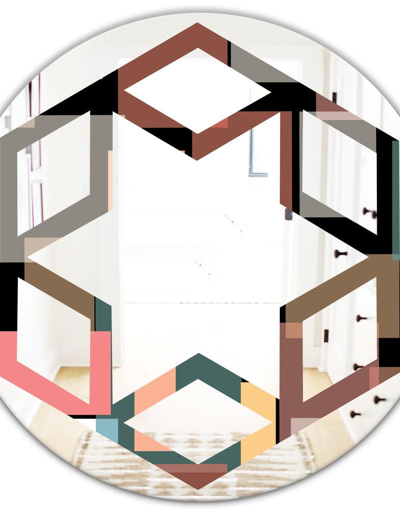 DesignQ Retro Square Design II - Modern Round Or Oval Wall Mirror - Hexagon Star
