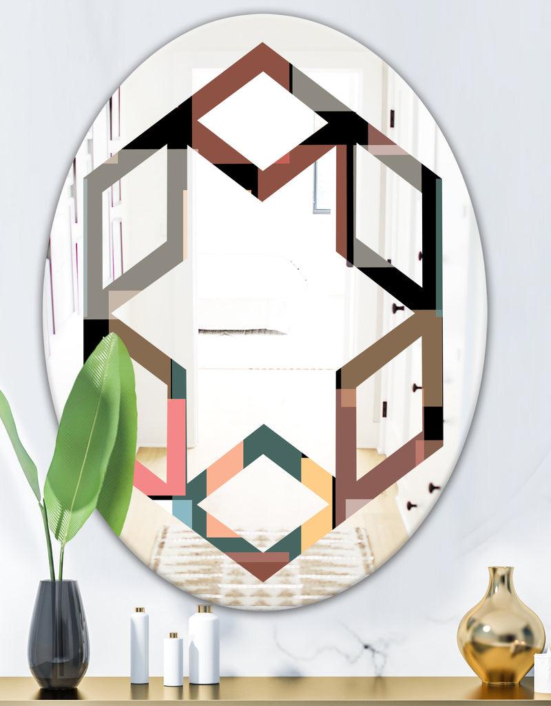 DesignQ Retro Square Design II - Modern Round Or Oval Wall Mirror - Hexagon Star