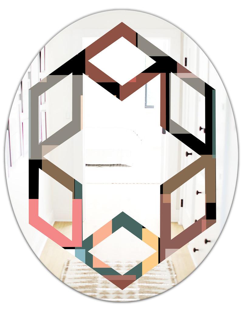 DesignQ Retro Square Design II - Modern Round Or Oval Wall Mirror - Hexagon Star