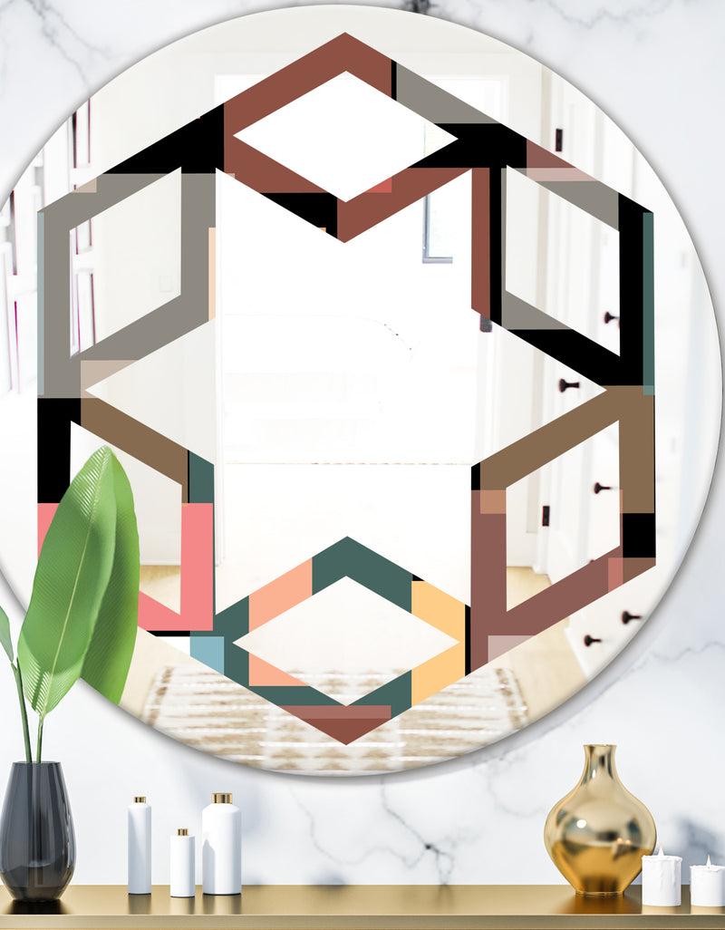 DesignQ Retro Square Design II - Modern Round or Oval Wall Mirror - Hexagon Star