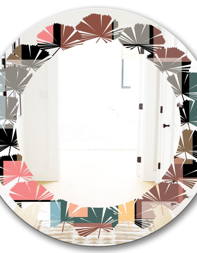 DesignQ Retro Square Design II - Modern Round Or Oval Wall Mirror - Leaves