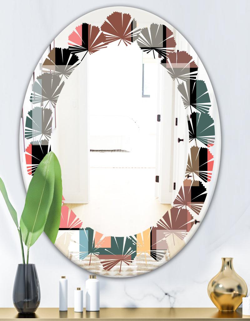 DesignQ Retro Square Design II - Modern Round Or Oval Wall Mirror - Leaves