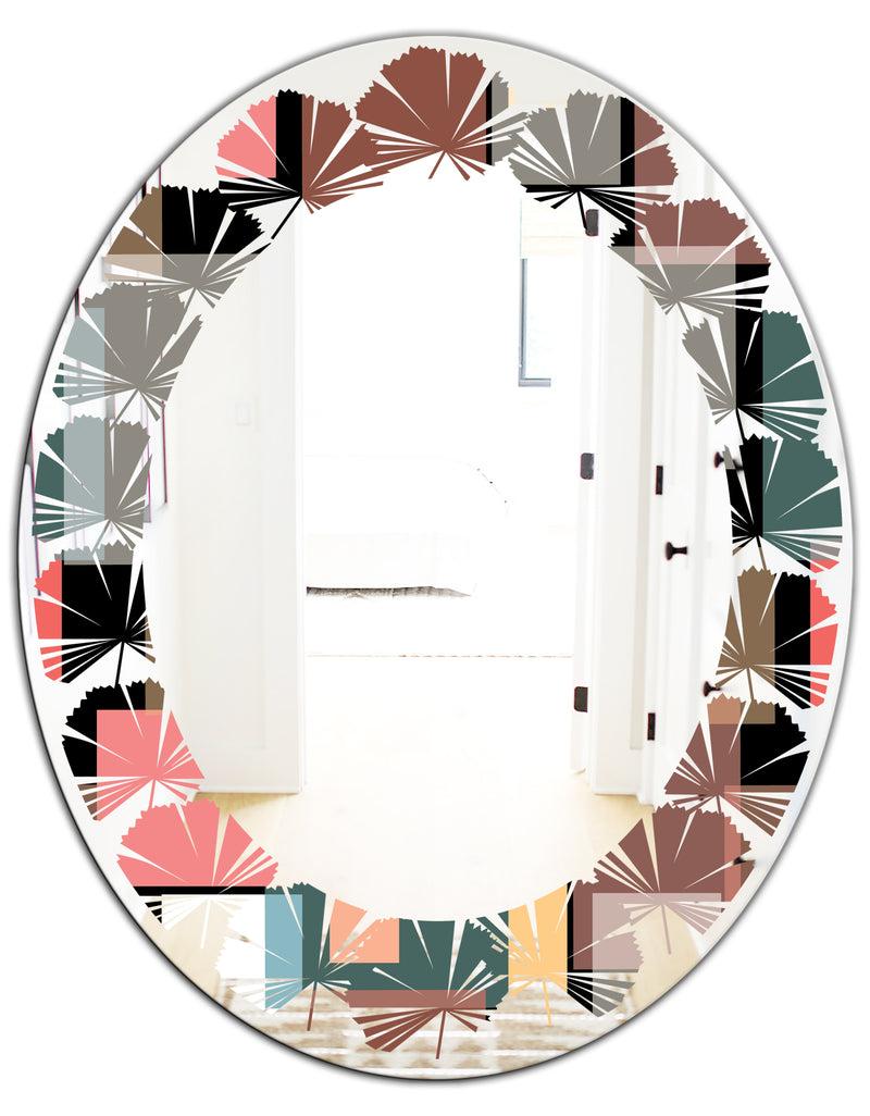 DesignQ Retro Square Design II - Modern Round Or Oval Wall Mirror - Leaves