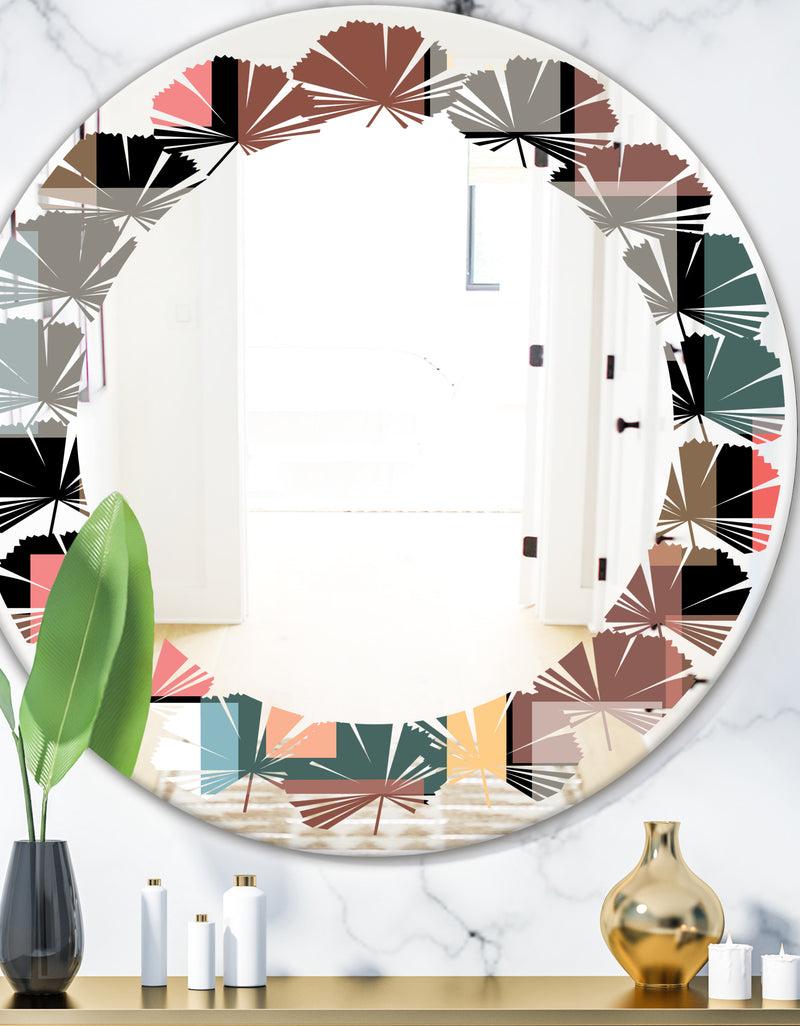 DesignQ Retro Square Design II - Modern Round or Oval Wall Mirror - Leaves