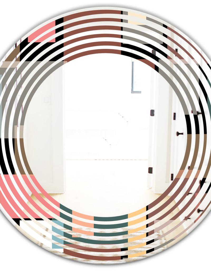 DesignQ Retro Square Design II - Modern Round Or Oval Wall Mirror - Wave