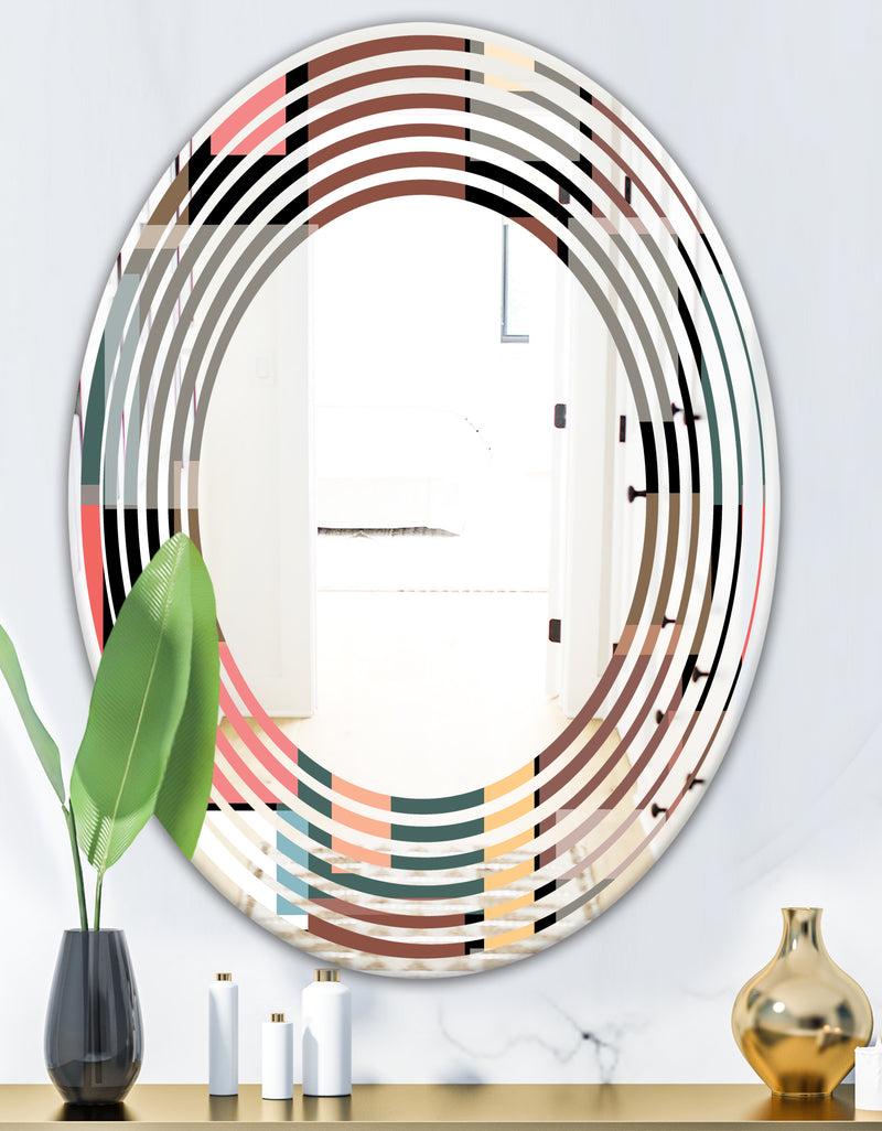 DesignQ Retro Square Design II - Modern Round Or Oval Wall Mirror - Wave