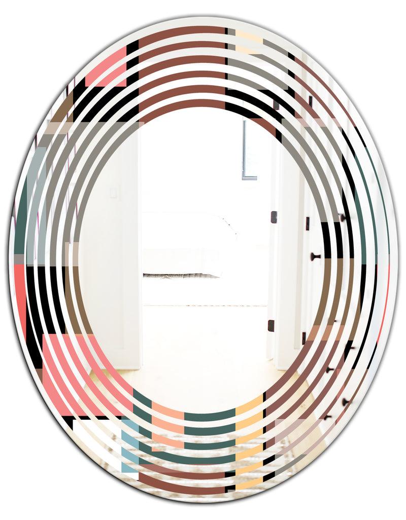 DesignQ Retro Square Design II - Modern Round Or Oval Wall Mirror - Wave