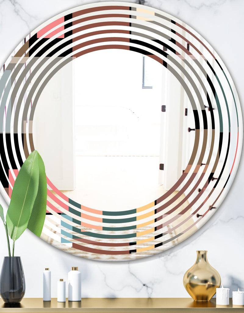 DesignQ Retro Square Design II - Modern Round or Oval Wall Mirror - Wave