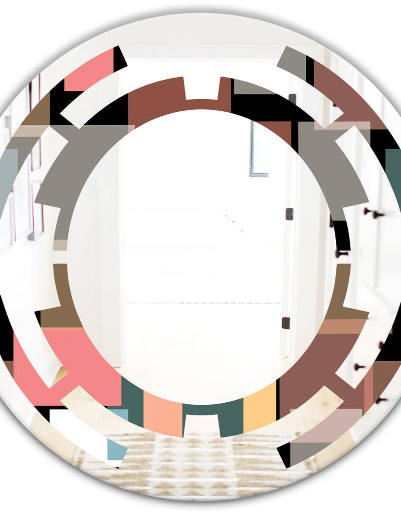 DesignQ Retro Square Design II - Modern Round Or Oval Wall Mirror - Space