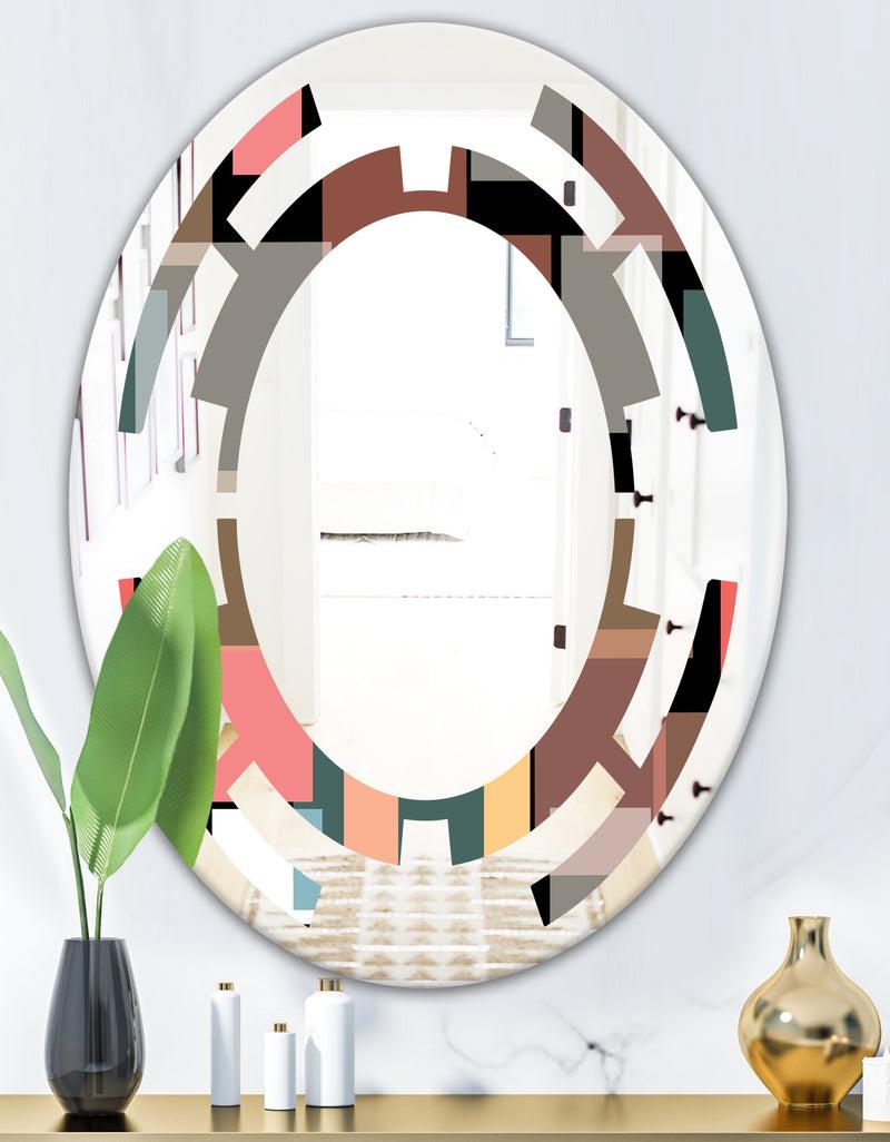 DesignQ Retro Square Design II - Modern Round Or Oval Wall Mirror - Space